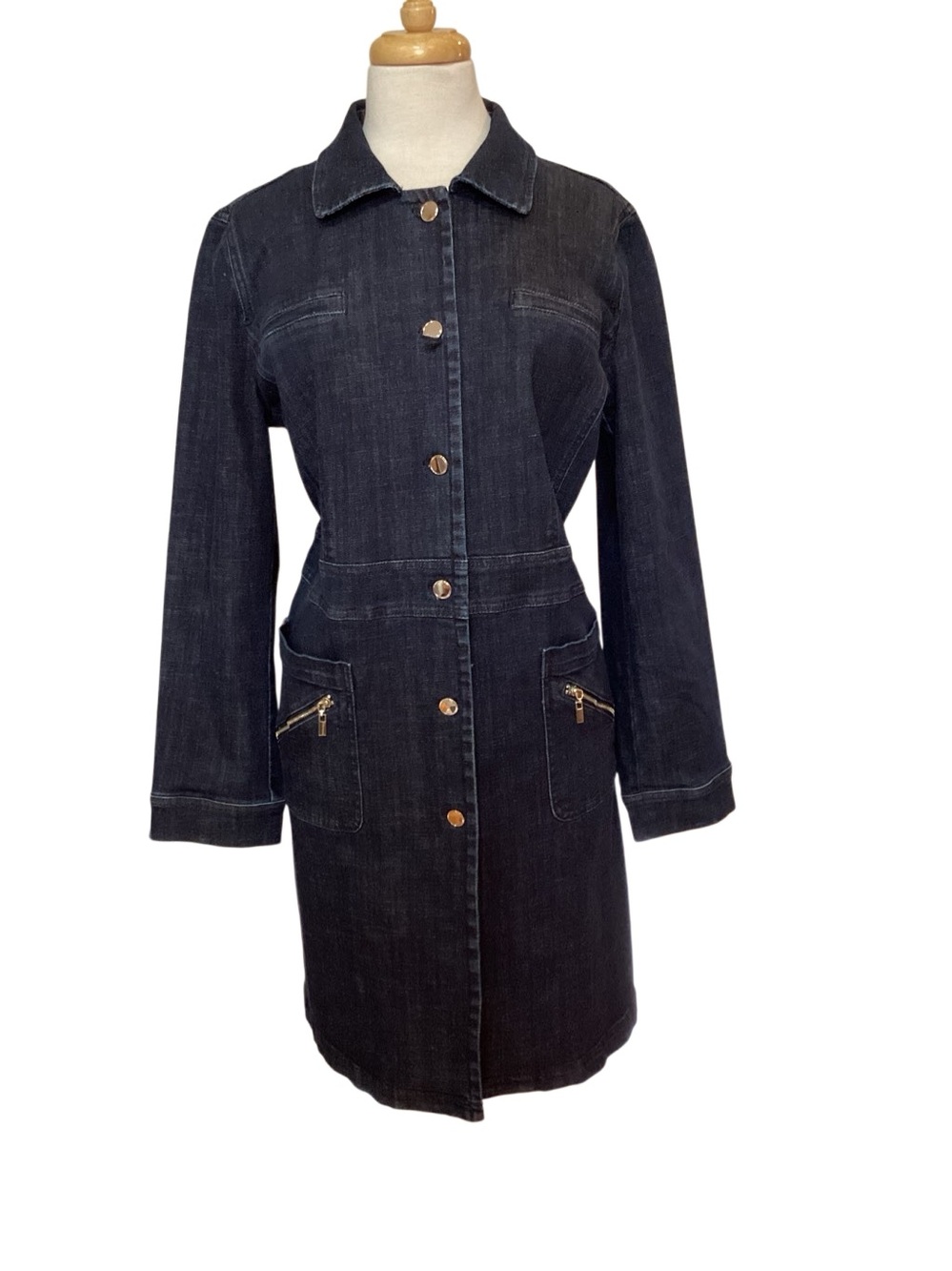 Chicos Womens Elongated Denim dress Jacket Dark Indigo size 12 Large
